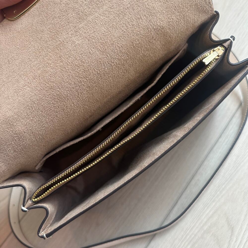 NWOT Coach Eliza Gold Light Khaki Chalk signature canvas leather top handle bag - Picture 6 of 7